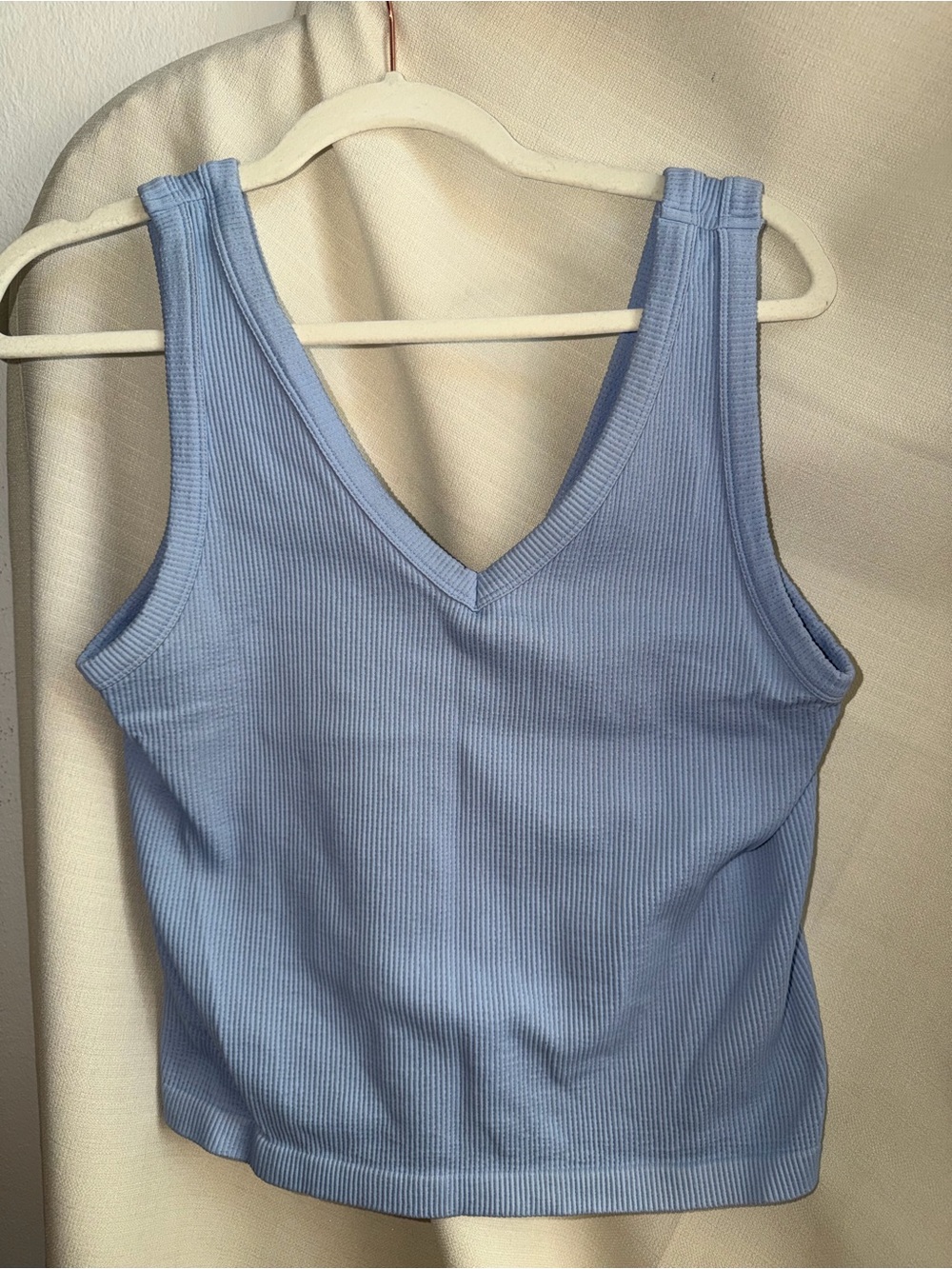Ribbed V-Neck Tank Top - Light Blue